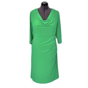 Ralph Lauren Green Cowl Neck Faux Wrap 3/4 Sleeve Dress, Size 20W